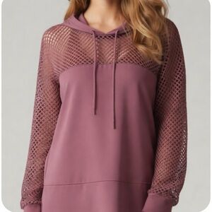 Women’s Dusty Rose Mesh-Sleeve Pullover Hoodie